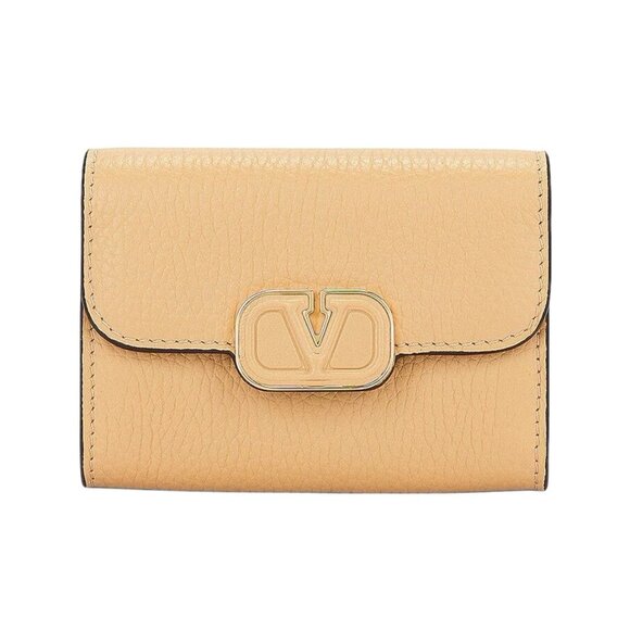 Valentino Garavani V Logo Card Case in Cappuccino Womens Leather Wallet - Picture 1 of 12